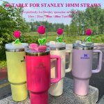 Stanley Cup Lid With Tulip Flower Silicone Straw Covers - Reusable Toppers For 30 40 Oz Cups - Leak-proof Plug - Outdoor Drinkin