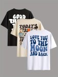3PCS Letters Print Men's Short Sleeve T-Shirt Casual Round Neck Top Versatile And Comfortable Tee Spring& Summer Collection
