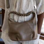Scrunched Handle Geniune Leather Handbag - Khaki Free