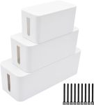 Yaeccc Cable Management Organizer Box Power Strips Hider Power Cords Hider For Desk Tv Computer USB Hub Cords Set Of Three White