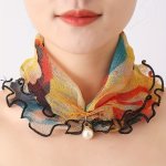 Faux Pearl Pendant Yarn Scarf Fashion Neck Protection Mesh Scarf Elastic Pullover Breathable Neck Scarf For Women