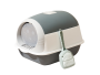 Enclosed Cat Litter Box With Cat Face Flap And Scoop - Grey