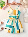 Stylish Girls Stripped Cami Jumpsuit Colorblock Romper Summer Clothes Party Gift
