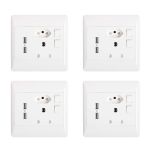 Set Of 4 Double Wall Sockets 1 X 3 & 1 X 2 Point With 2 USB Ports – White
