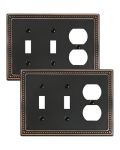 Treewell 2-PACK Combo Duplex double Toggle Light Switch Cover Plate Aged Bronze Pearls Decorative Switch Plates And Outlet Cover