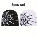 2PCS Set Of Unisex Y2K Spiderweb Beanie Caps - Warm Thermal And Trendy For Men & Women - Knit Elastic And Lightweight
