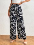 Marble Print Wide Leg Pants Casual High Waist Loose Pants Women's Clothing