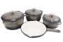 Authentic 7 Piece Cast Iron Dutch Oven Cookware Set - Grey