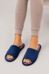 Ladies Branded Plush Cozy Open Toe Bedroom Slippers With Rubber Sole