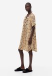 V-neck Tunic - Beige snakeskin-patterned