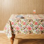 Carmel Designer Birdsong Bloom Tablecloth Natural - 10-12 Seater 150X340CM
