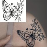 Waterproof Herbal Temporary Tattoo Sticker - Butterfly & Floral Bouquet Design Lasts 1-2 Weeks