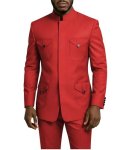 Tijofa Chinese Suit For Men Red Slim Fit 2 Piece Mens African Safari Suits Men Wedding Red Stand Collar Chinese Tunic Suit Groom