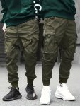 Men's Solid Pants With Multi Pockets Casual Belts Decor Joggers For Spring Fall Outdoor Activities Gift