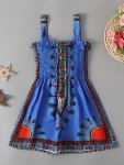 Kids Girls Traditional Sleeveless Dresses Kids Cotton Suspenders Ruffle Swing Skirt Summer Clothing