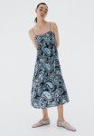 Button-front Strappy Dress - Navy Blue Paisley-patterned