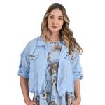 Rose Print Pocket Detail Linen Jacket - Sky L xl