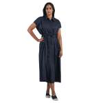 Drawstring Eyelet Shirt Dress - Navy L