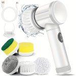 1 Set 5-IN-1 Electric Spin Scrubber With 5 Replaceable Brush Head Power Cordless Electric Cleaning Brush Handheld Rechargeable S