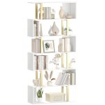 Yusong Geometric Bookcase S Shaped Bookshelf 6-TIER Book Shelves For Bedroom Modern Wood Decorative Display Shelf Tall Book Case