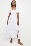 Puff Sleeve Fit & Flare Midi Dress - Blue Floral