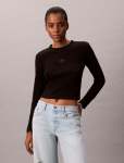 Calvin Klein Womens Monogram Long Sleeve Baby T-Shirt In Black - Black L