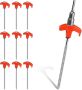 10 Heavy Duty Threaded Plastic Head Tent Stakes 20CM Bright Red Spiral