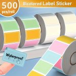 500PCS Waterproof Bicolored Self-adhesive Label Stickers Paper Name Tag Markers Hand-written & Printer Compatible Assorted Color