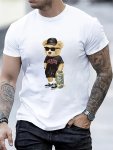 Cute Bear Playing Basketball Graphic Print Men's Crew Neck Short Sleeve Tees Casual T-Shirt Summer Trendy Comfortable Lightweigh