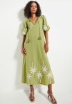 Edit Puff Sleeve Embroidery Dress - Green