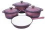 Smte 7 Piece Glazed Cast Iron Dutch Oven Cookware Pot & Pan Set Pink With Keychain