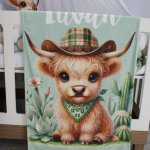 Personalised Fleece Blanket Cactus Highland Cow Boy Set