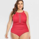 Women's Plus Size Red Mesh Swimsuit - 4XL