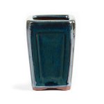 Assorted Glazed Cascade Pots 6 X 6 X 9CM - Dark Moss Blue Square With Round Panels