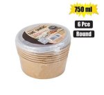 Kraft Paper Bowls W lid 750ML 6PC Round