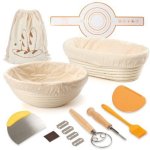 Bread Proofing Basket Set Natural Rattan Sourdough Banneton Kit With Tools & Linen Liner Silicone Baking Tools Kitchen Tool Set