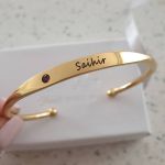 CBA102582 - Personalized Words & Birthstone Bangle Gold Plated Stainless Steel 5MMX18CM