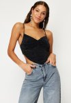 Shiny Knitted Crop Cami - Black