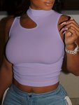 Cut Out Mock Neck Tank Top Y2K Sexy Sleeveless Tank Top For Summer Women's Clothing