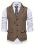 Men's Herringbone Tweed Vest Notched Lapel Single Breasted Sleeveless Vest Jacket