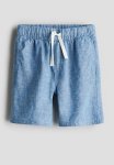 Linen-blend Pull-on Shorts - Blue