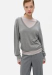 Fine-knit V-neck Jumper - Light Grey Marl