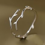 Simple Personality Branch Open Adjustable Antler Ring Ladies Daily Casual Dressing Wear Silver Color Ring