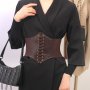 Classic Lace Up Wide Belts Simple Casual Black Pu Corset Belt Adjustable Waspie Waistband Vintage Dress Girdle For Women