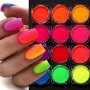 12COLORS Neon Fluorescent Powder Fluorescent Nail Powder Set Shiny Chrome Powder For Nail Art Decoration For Music Festival