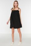 Frilly Tie Detail Dress - Black