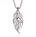 CNE102649 Sterling Silver Feather Shape Family Necklace With Birthstones
