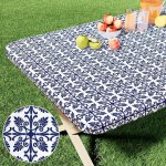 Waterproof & Dustproof Vinyl Table Cover - Easy Clean Stretch Fit For Indoor outdoor Use Perfect For Patio Picnic Bbq Patio Furn