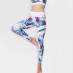 Ladies Blue And White Tropical Yoga Leggings - XL