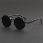 Retro Round Frame Fashion Glasses With Wood Grain Legs